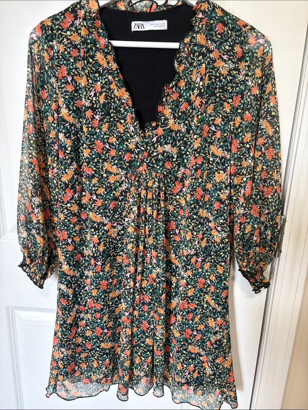 Zara Black Tunic with Orange & Pink Floral Print
